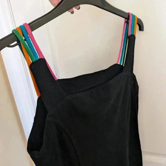 Vintage Simon Chang size M  black dress with colourful straps - Picture 5 of 7